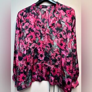 NIC+ZOE Vibrant Pink and Black Blouse